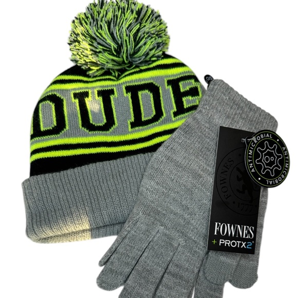Dude Gray Hat & Gloves Age 10-12 Size Medium - Picture 2 of 8